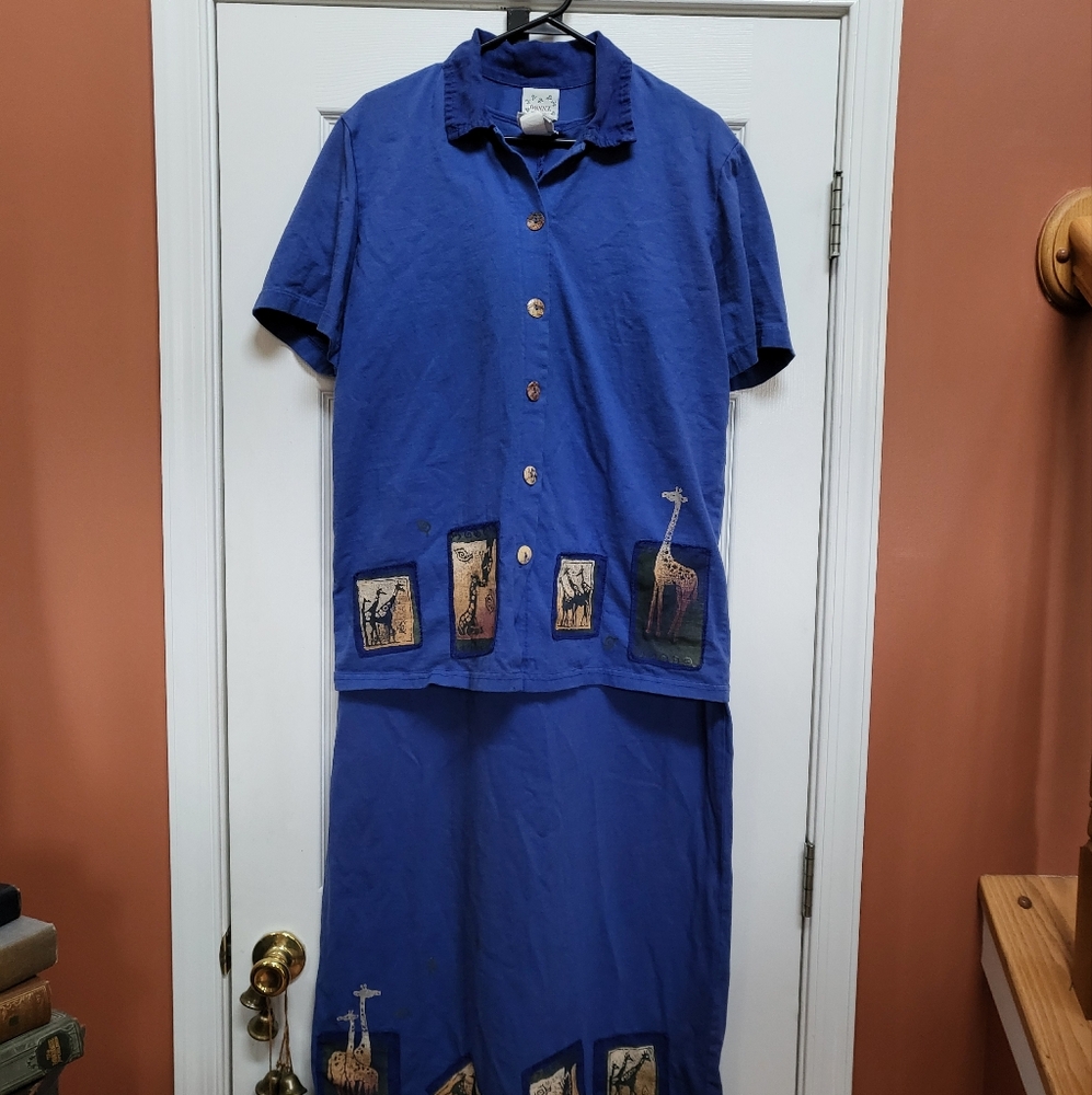 VTG Donna Two Piece Maxi Dress With Giraffes Prints